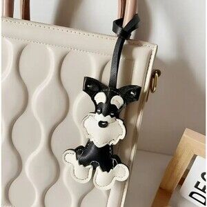 Brown Schnauzer Dog Keyring Keychain Key Ring Faux Leather